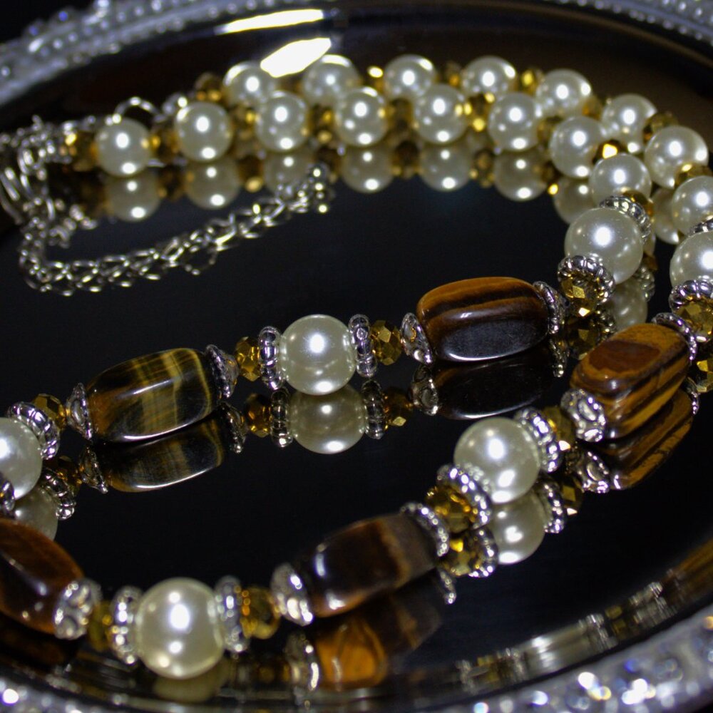 21" Tiger's Eye and Faux Pearl Necklace